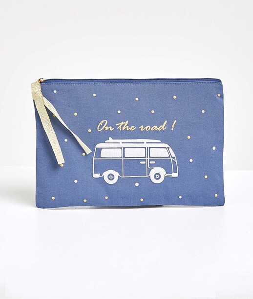 Pochette en coton à motif femme BLEU