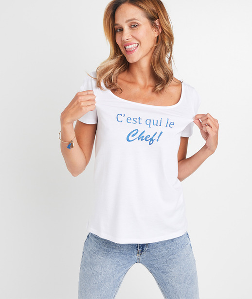 T-shirt blanc à message femme BLANC