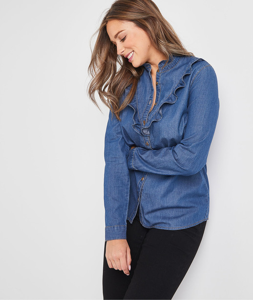 Chemise en jean à volants femme DARK STONE