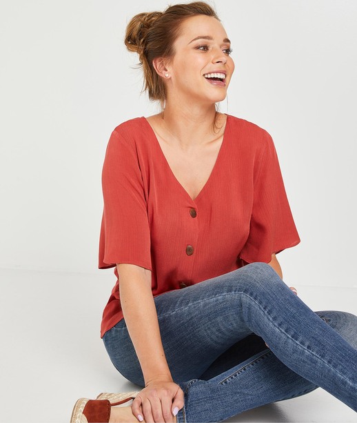 Blouse boutonnée unie femme TERRACOTTA