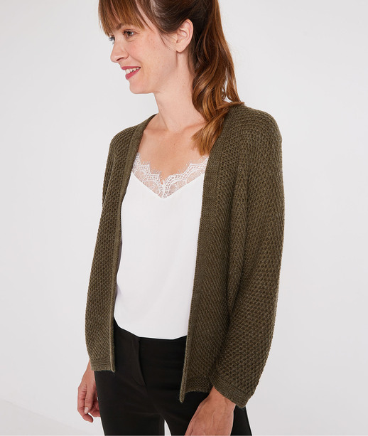 Gilet grosse maille uni femme KAKI