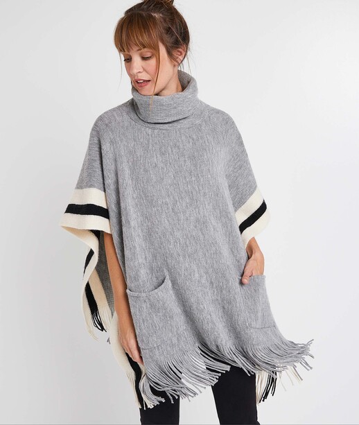 Poncho à col roulé gris femme GRIS CLAIR