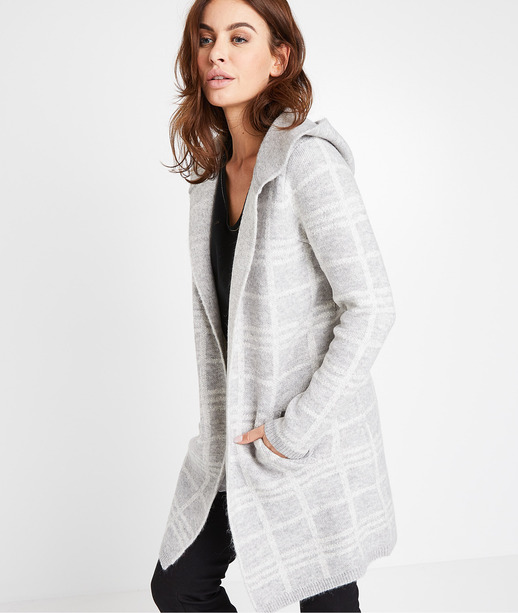 Long gilet à carreaux femme GRIS