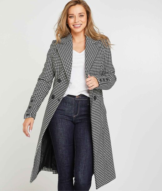 Trench en lainage pieds de poule femme GRIS