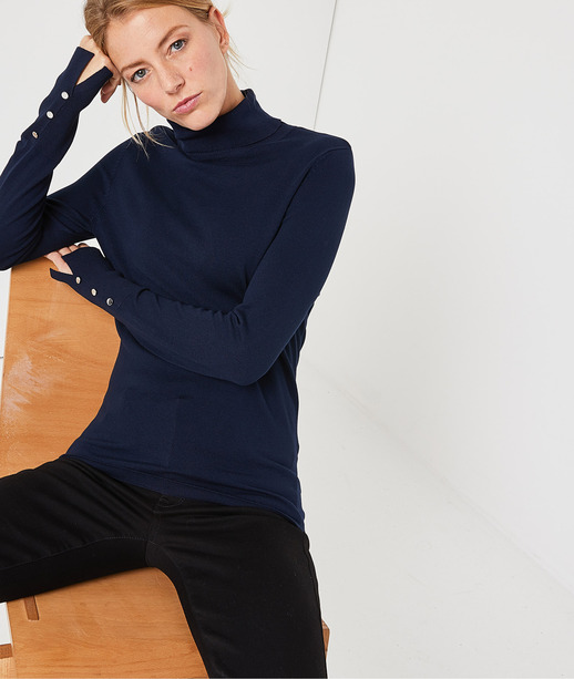 Pull fin col roulé femme MARINE