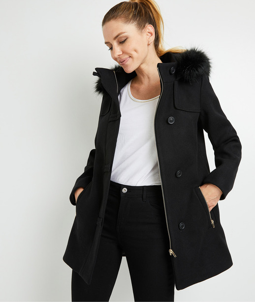 Manteau noir à capuche femme NOIR