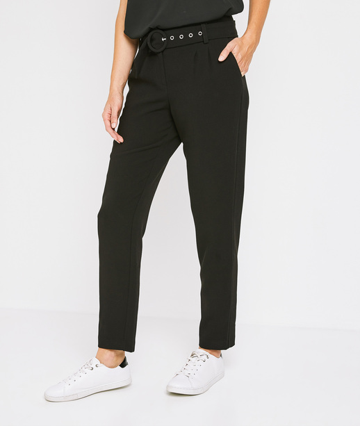 Pantalon cigarette taille haute femme NOIR