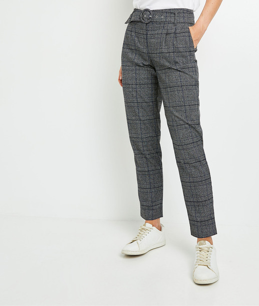 Pantalon cigarette taille haute femme GRIS
