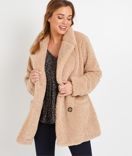 Manteau teddy bouclé femme CAMEL
