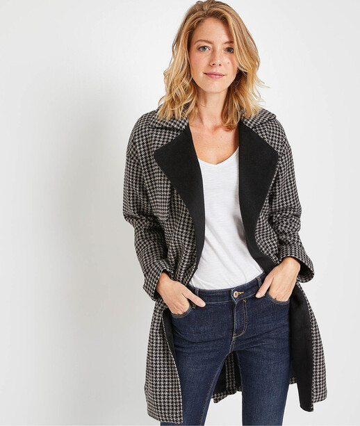 Trench motif pied de poule femme CAMEL