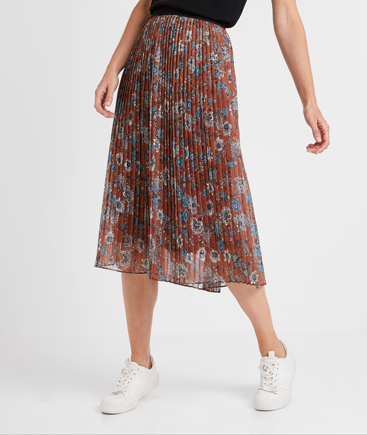 Jupe plissée fleurie femme TERRACOTTA
