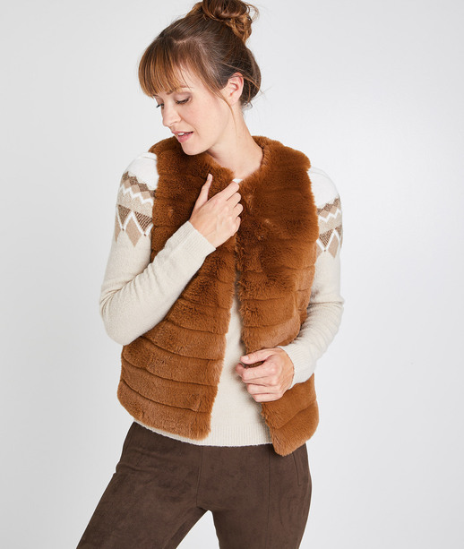 Veste fausse fourrure femme CHOCOLAT