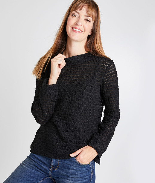 Pull noir ajouré col montant femme NOIR