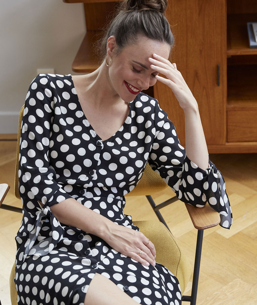 Robe midi à pois femme NOIR