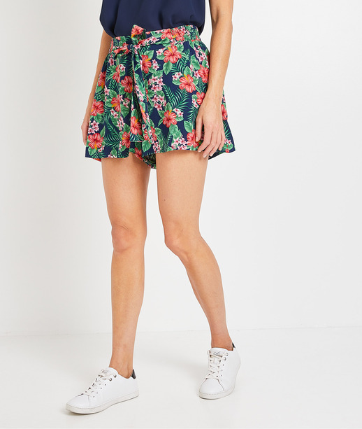Short imprimé fleuri en viscose femme MARINE