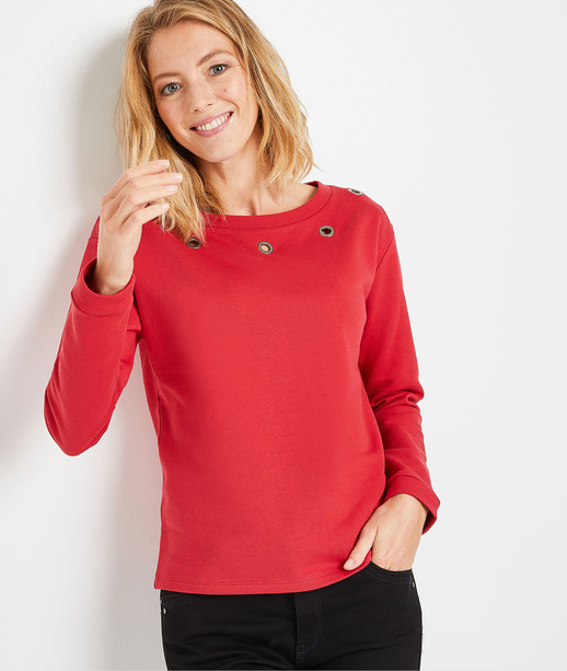 Sweat rouge en coton à oeillets femme ROUGE