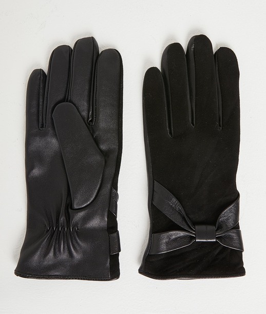Gants bi-matières noirs femme NOIR