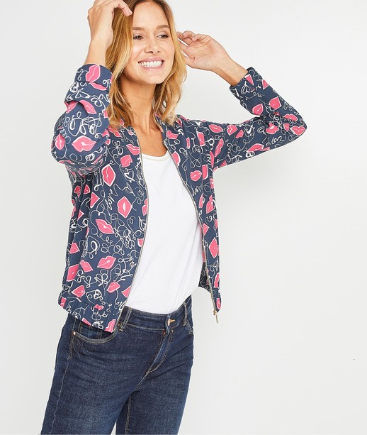 Bomber fluide imprimé bouches femme MARINE