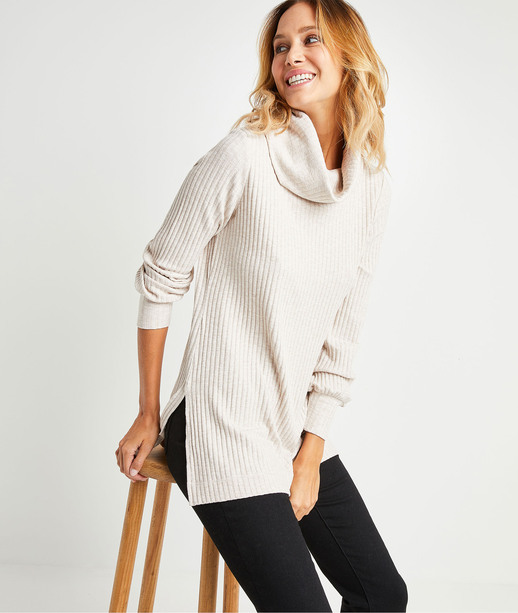 Pull tunique col roulé femme BEIGE