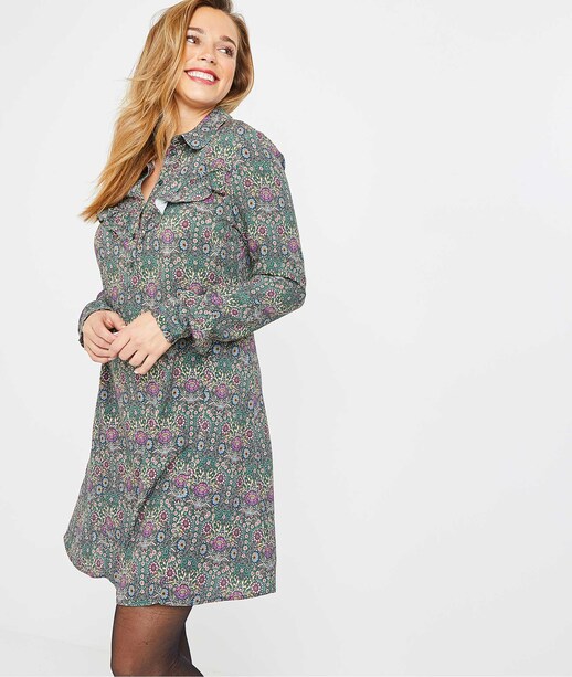 Robe imprimée à volants femme VERT