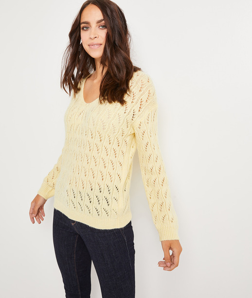 Pull ajouré jaune femme JAUNE