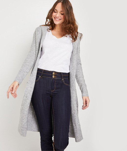 Long gilet en tricot gris femme GRIS