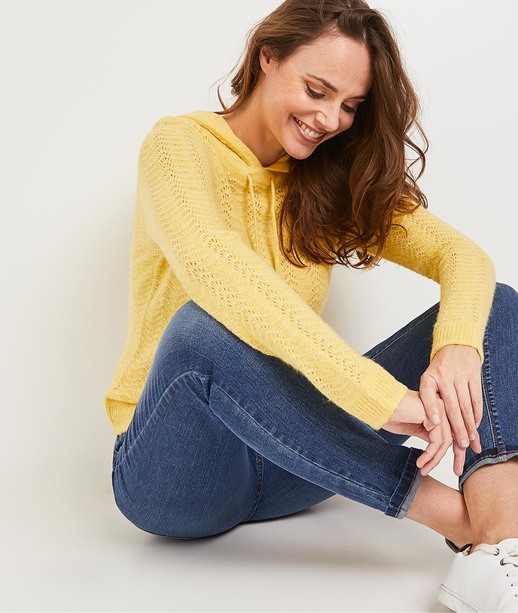 Pull à capuche jaune femme JAUNE