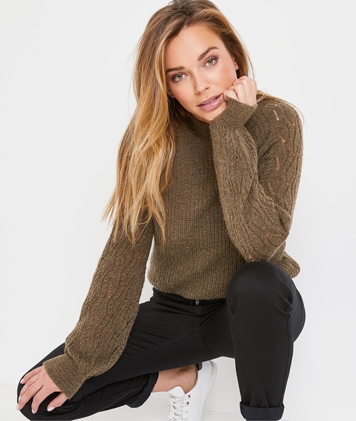 Pull en maille douce kaki femme KAKI