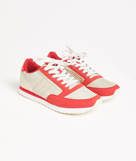 Baskets plates bicolores femme ROUGE
