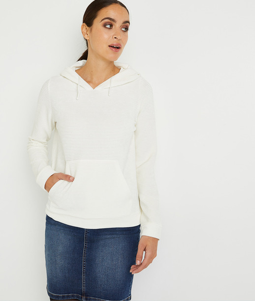Sweat à capuche écru en velours femme ECRU