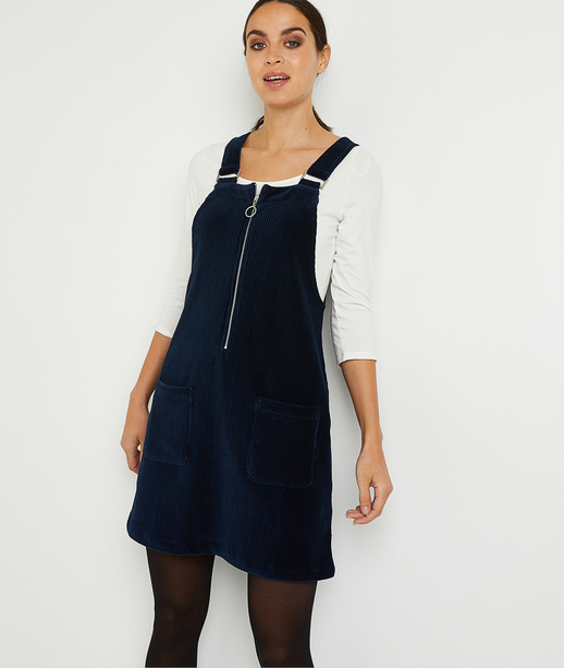 Robe chasuble en velours marine femme MARINE