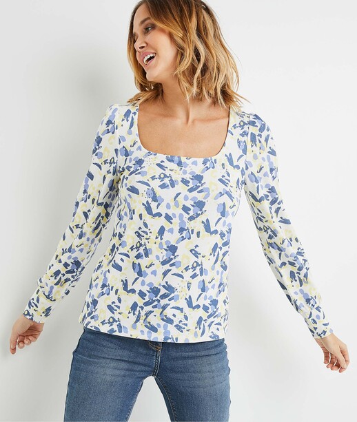 T-shirt manches longues imprimé femme ECRU