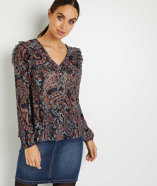 Tshirt imprimé à volants femme MARINE