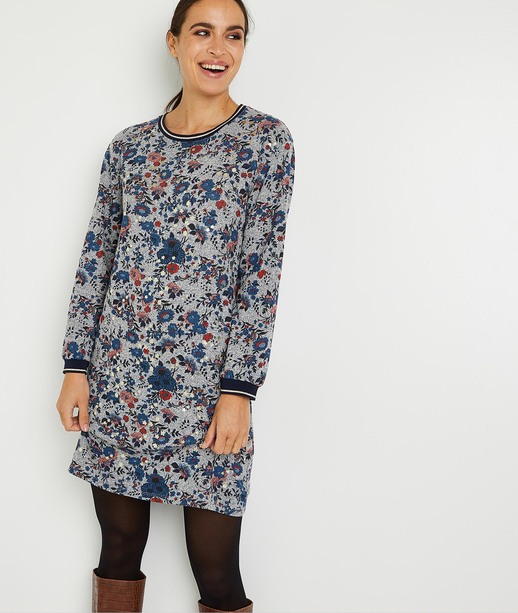 Robe en maille fleurie femme GRIS