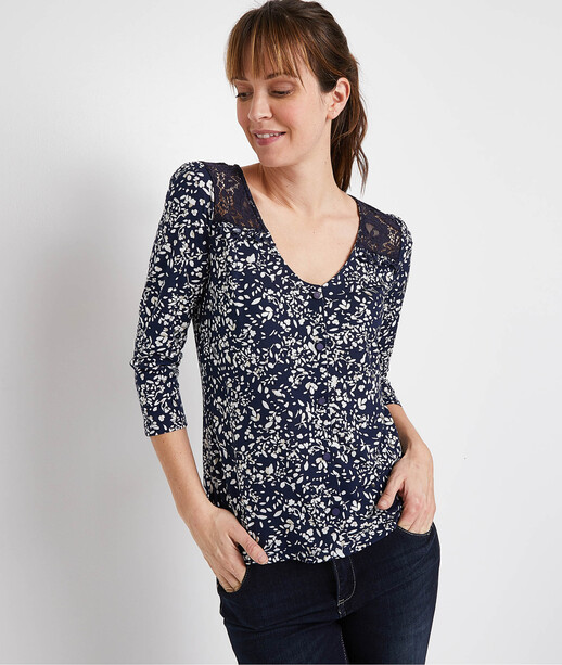 Tshirt à motifs et dentelle femme MARINE