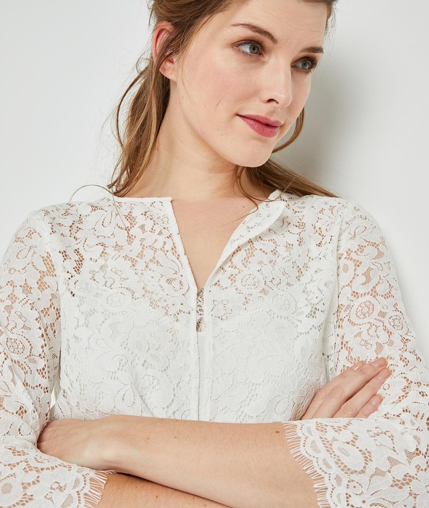 Veste courte en dentelle ?�crue femme ECRU - Grain de Malice