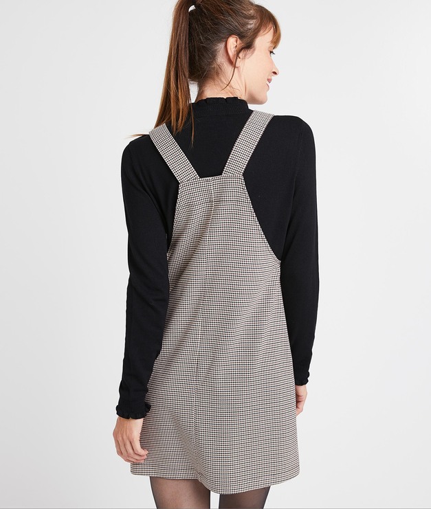 Robe salopette pied de poule femme CAMEL - Grain de Malice